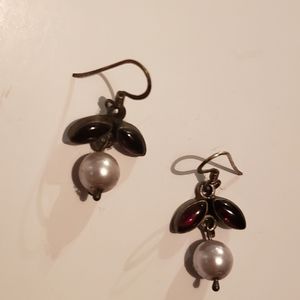 Sterling silver earrings with pearl and garnet